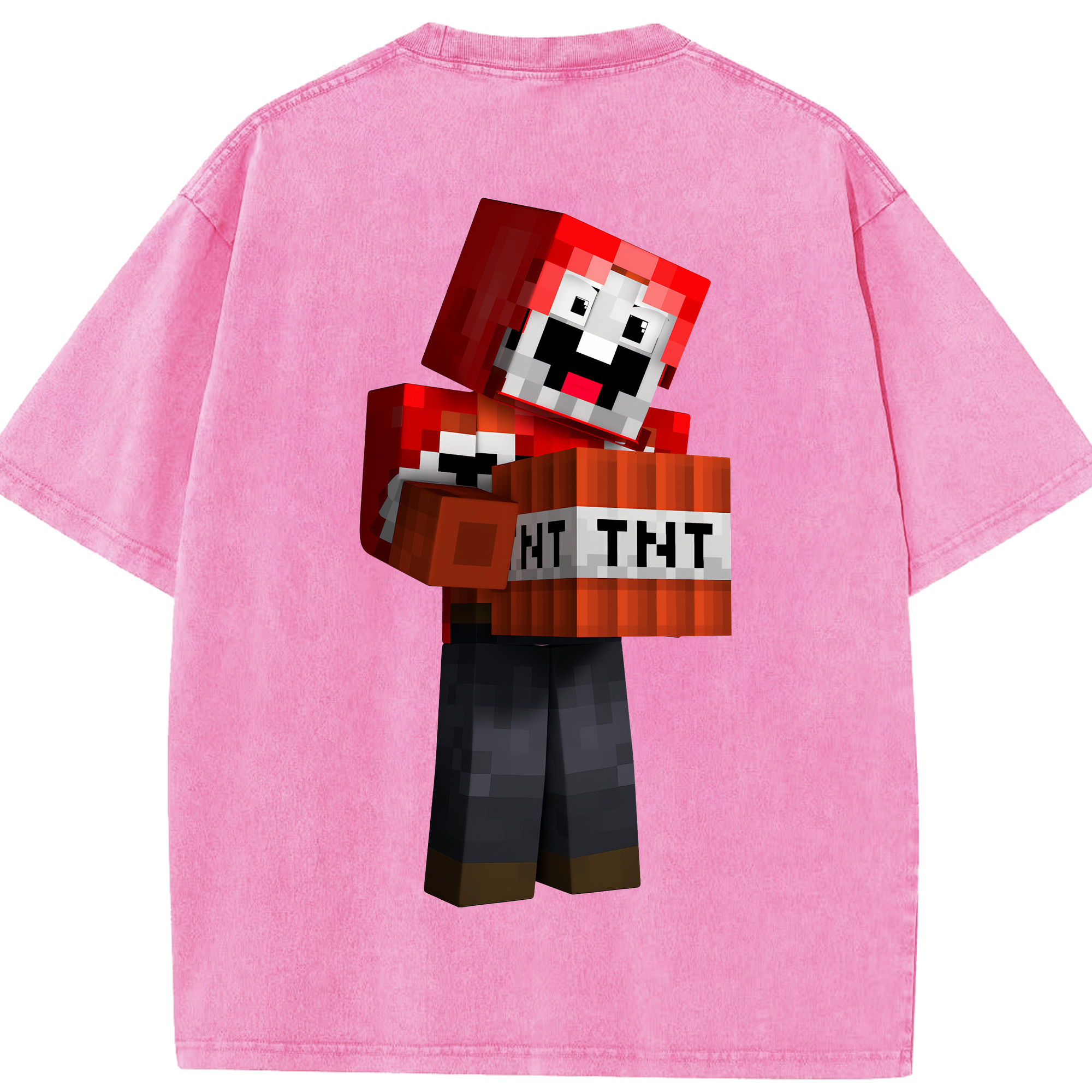 （画像用） マインクラフト ブロックの世界 Minecraft MC Block world 綿100% ヴィンテージ風 半袖Tシャツ（背面プリント）